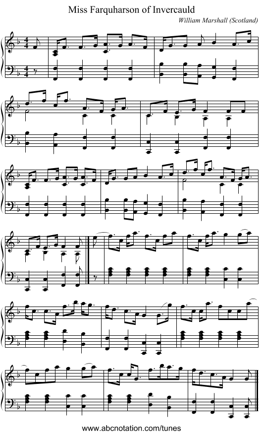 Miss Farquharson of Invercauld - staff notation
