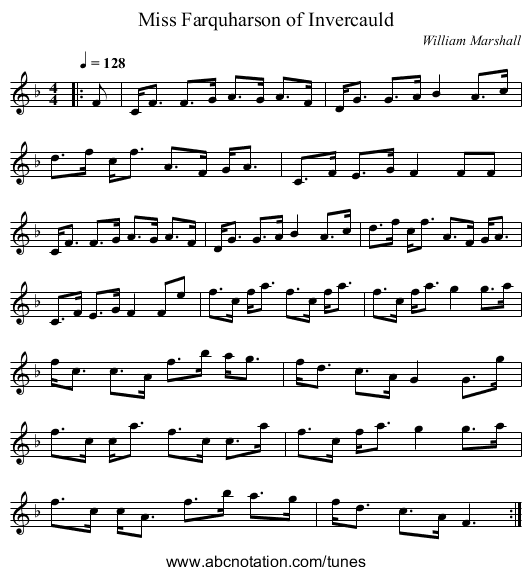 Miss Farquharson of Invercauld - staff notation