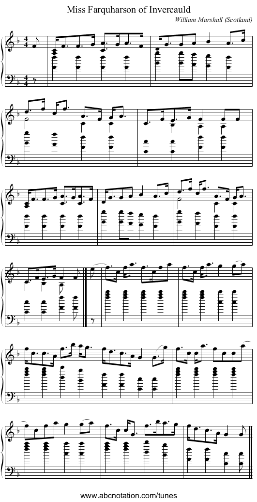 Miss Farquharson of Invercauld - staff notation
