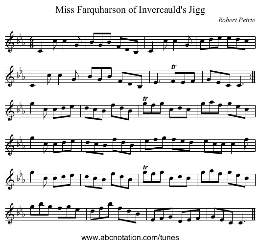 Miss Farquharson of Invercauld's Jigg - staff notation