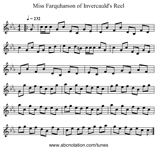 Miss Farquharson of Invercauld's Reel - staff notation