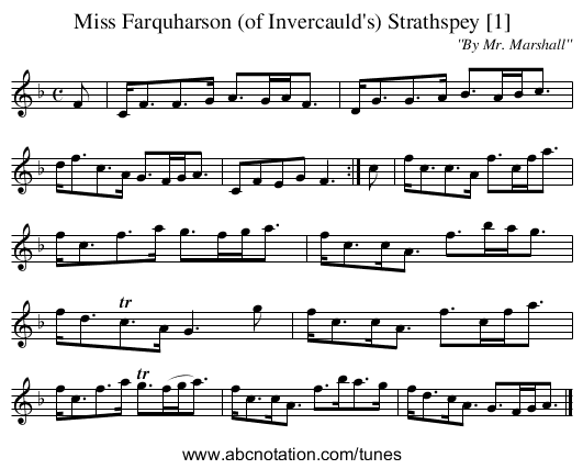 Miss Farquharson (of Invercauld's) Strathspey [1] - staff notation