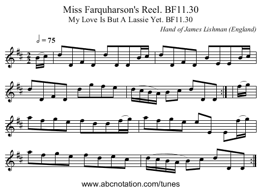 Miss Farquharson's Reel. BF11.30 - staff notation