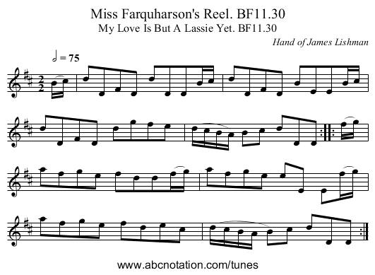 Miss Farquharson's Reel. BF11.30 - staff notation