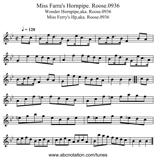 Miss Farra's Hornpipe. Roose.0936 - staff notation