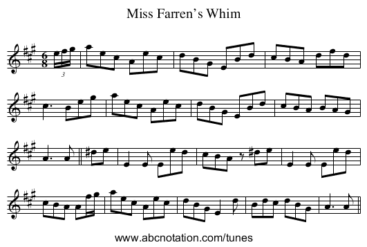 Miss Farren’s Whim - staff notation