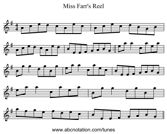 Miss Farr's Reel - staff notation