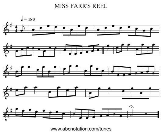 MISS FARR'S REEL - staff notation