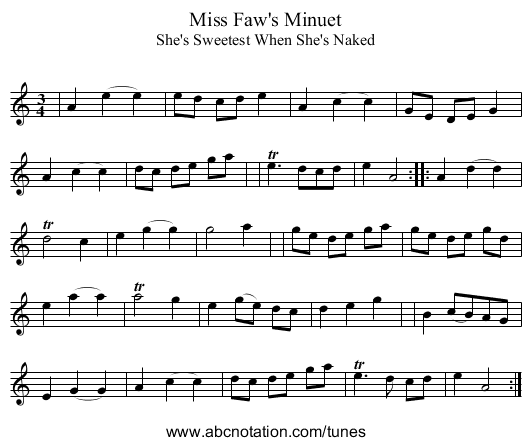Miss Faw's Minuet - staff notation