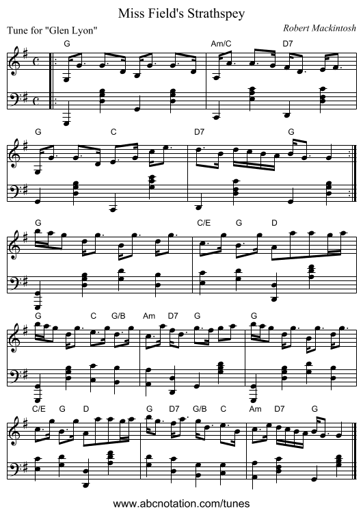 Miss Field's Strathspey - staff notation