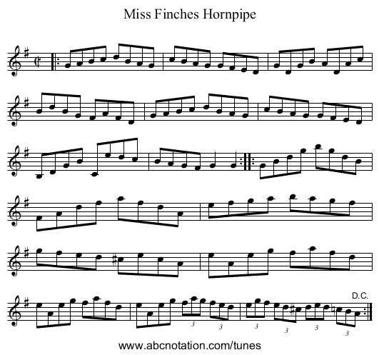 Miss Finches Hornpipe - staff notation