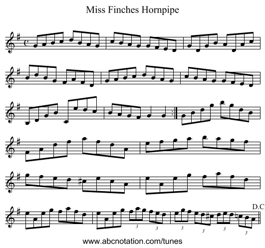 Miss Finches Hornpipe - staff notation