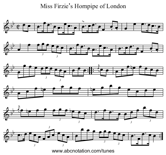 Miss Firzie’s Hornpipe of London - staff notation