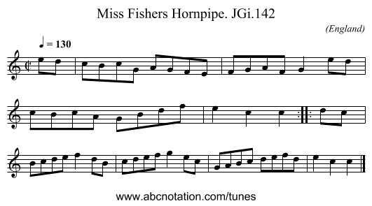 Miss Fishers Hornpipe. JGi.142 - staff notation