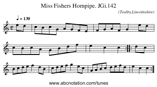 Miss Fishers Hornpipe. JGi.142 - staff notation