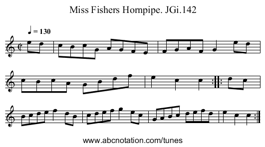 Miss Fishers Hornpipe. JGi.142 - staff notation