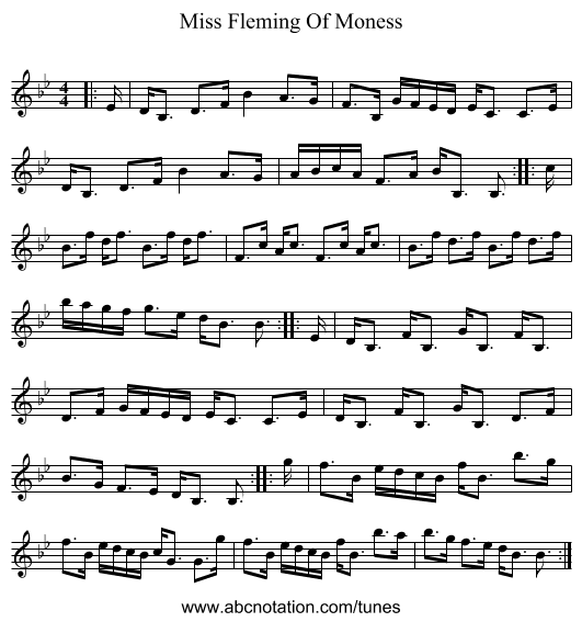 Miss Fleming Of Moness - staff notation