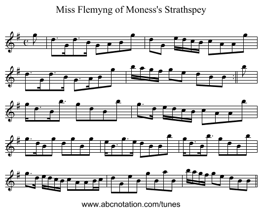 Miss Flemyng of Moness's Strathspey - staff notation