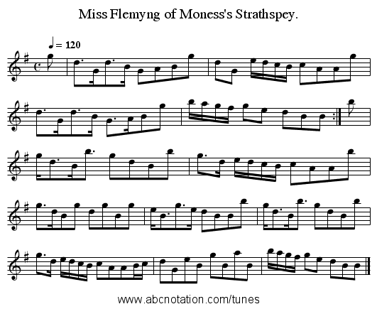 Miss Flemyng of Moness's Strathspey. - staff notation