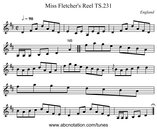 Miss Fletcher's Reel TS.231 - staff notation