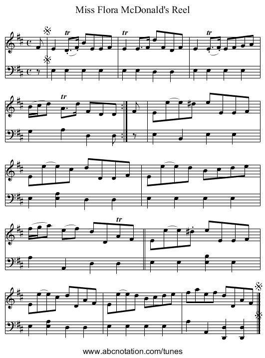Miss Flora McDonald's Reel - staff notation