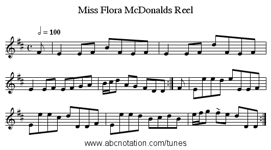 Miss Flora McDonalds Reel - staff notation