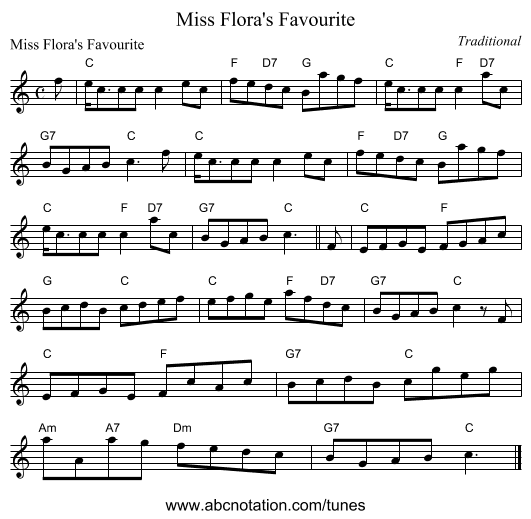 Miss Flora's Favourite - staff notation