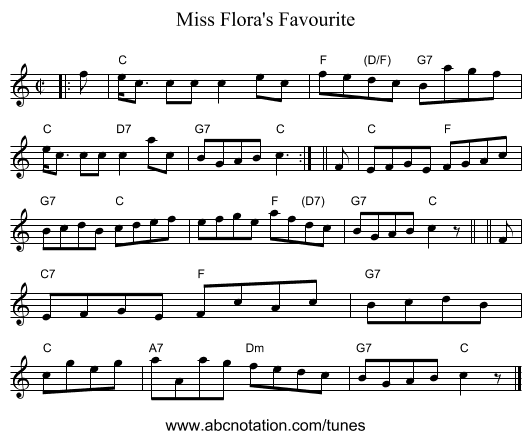 Miss Flora's Favourite - staff notation