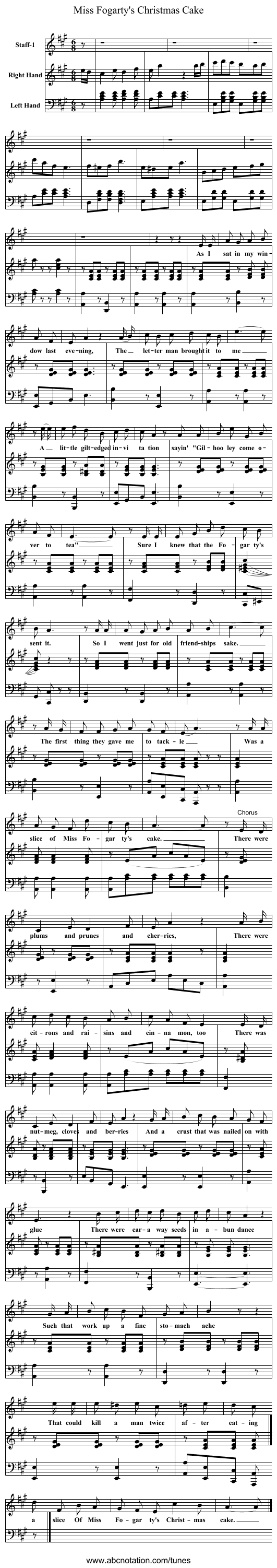 Miss Fogarty's Christmas Cake - staff notation