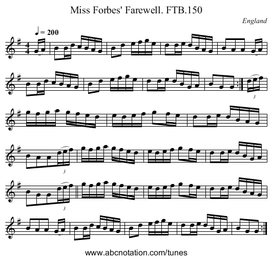 Miss Forbes' Farewell. FTB.150 - staff notation