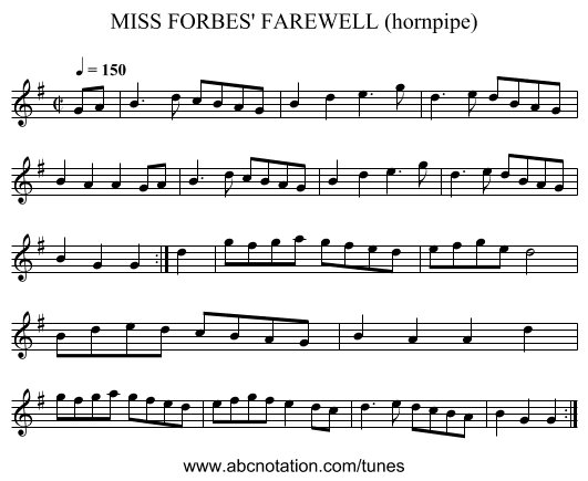 MISS FORBES' FAREWELL (hornpipe) - staff notation