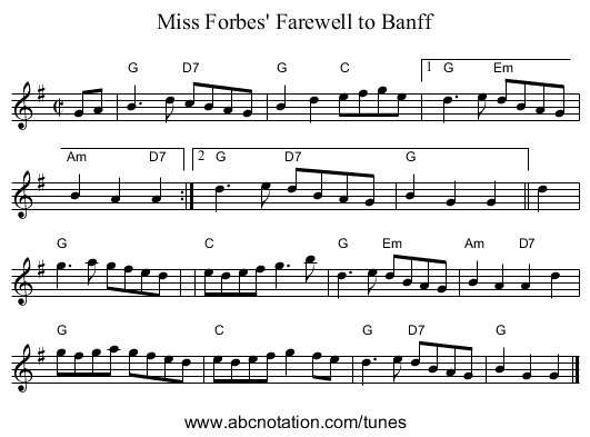 Miss Forbes' Farewell to Banff - staff notation