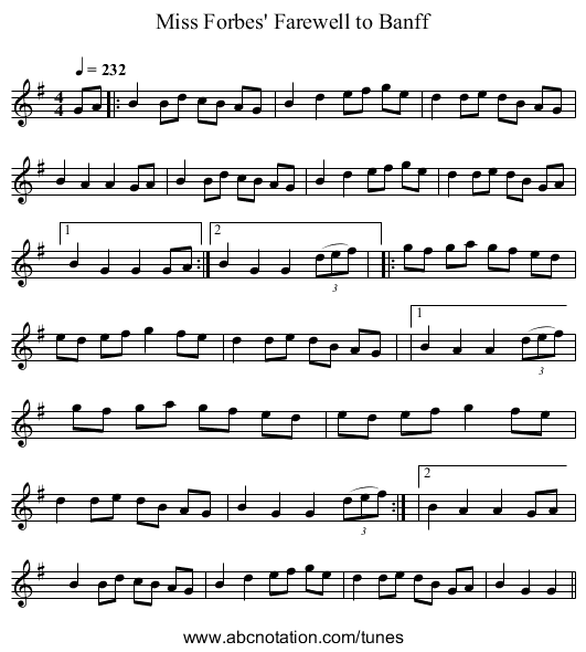 Miss Forbes' Farewell to Banff - staff notation