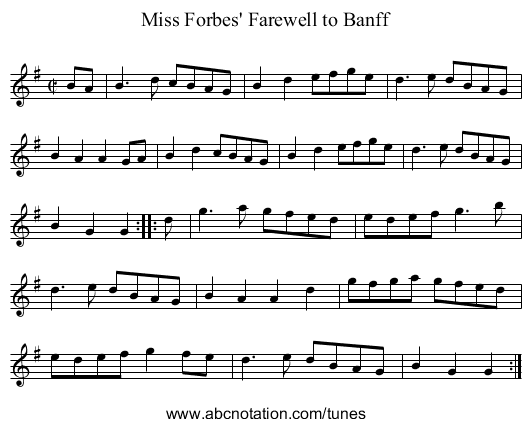 Miss Forbes' Farewell to Banff - staff notation