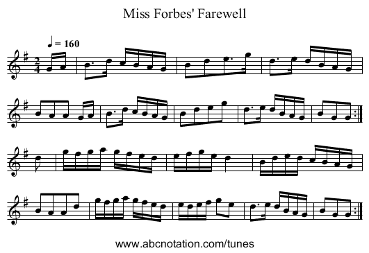 Miss Forbes' Farewell - staff notation