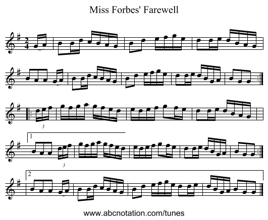 Miss Forbes' Farewell - staff notation