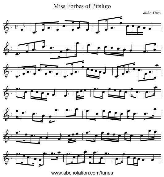 Miss Forbes of Pitsligo - staff notation