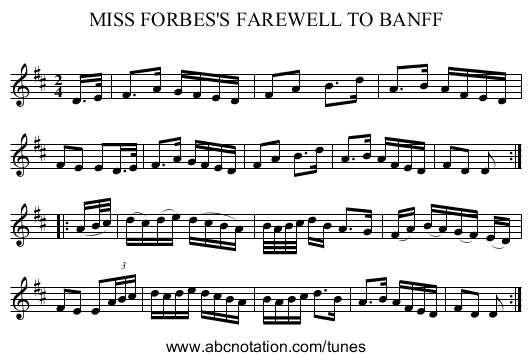 MISS FORBES'S FAREWELL TO BANFF - staff notation