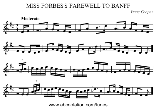 MISS FORBES'S FAREWELL TO BANFF - staff notation