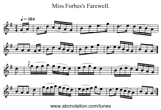 Miss Forbes's Farewell. - staff notation