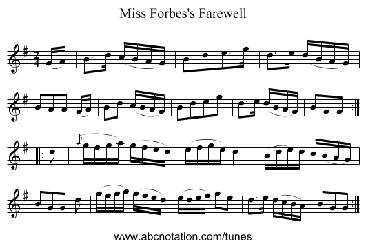 Miss Forbes's Farewell - staff notation