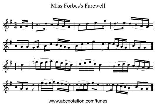 Miss Forbes's Farewell - staff notation