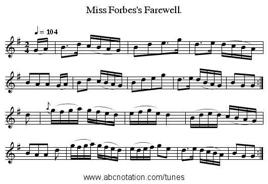 Miss Forbes's Farewell. - staff notation