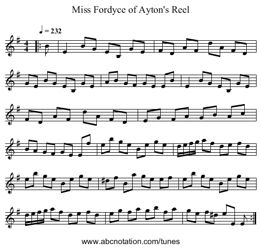 Miss Fordyce of Ayton's Reel - staff notation