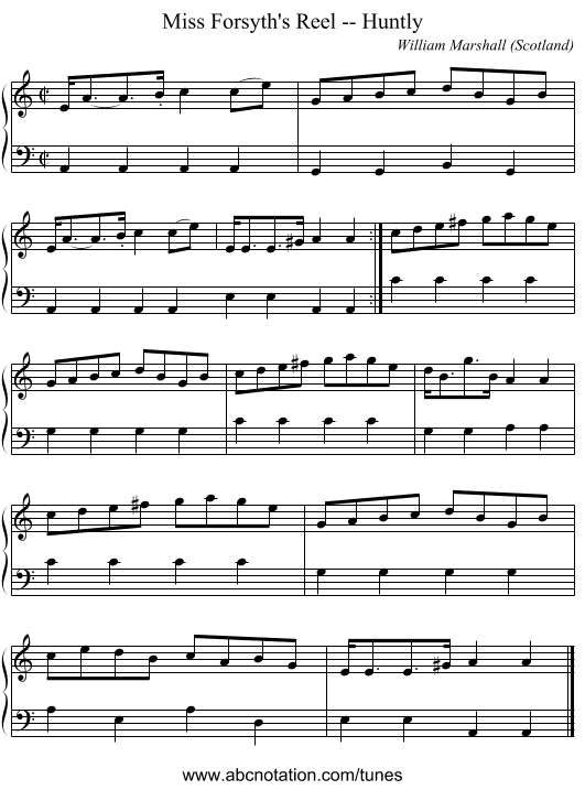 Miss Forsyth's Reel -- Huntly - staff notation
