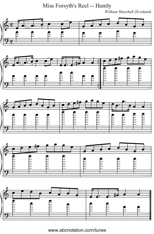 Miss Forsyth's Reel -- Huntly - staff notation