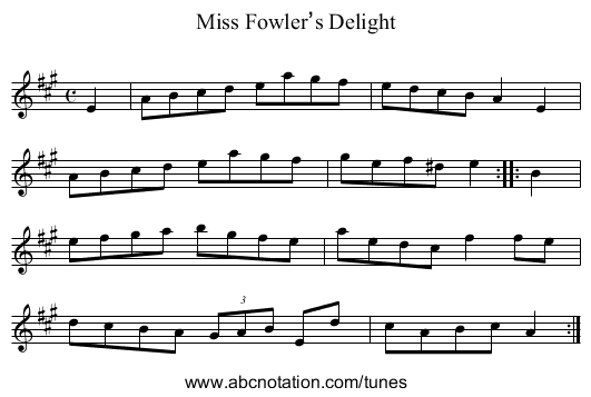 Miss Fowler’s Delight - staff notation