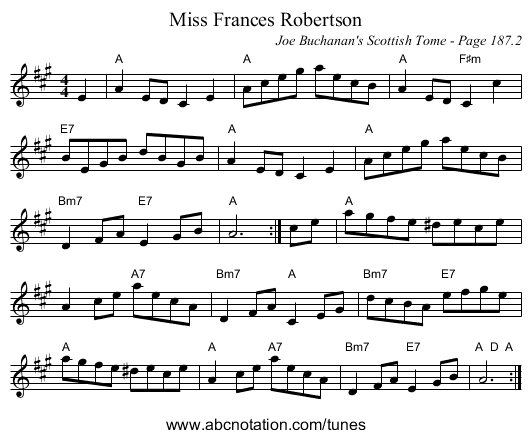 Miss Frances Robertson - staff notation