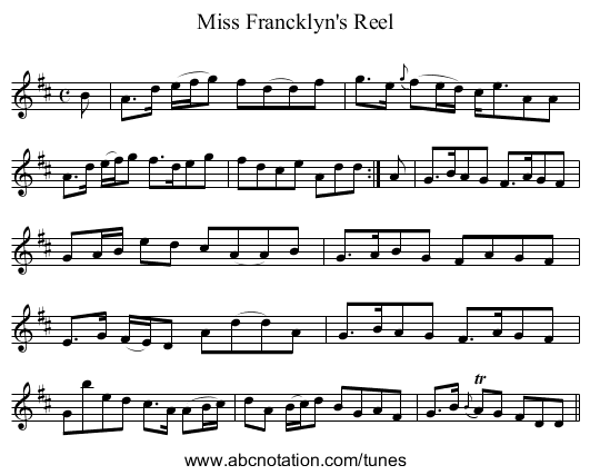 Miss Francklyn's Reel - staff notation