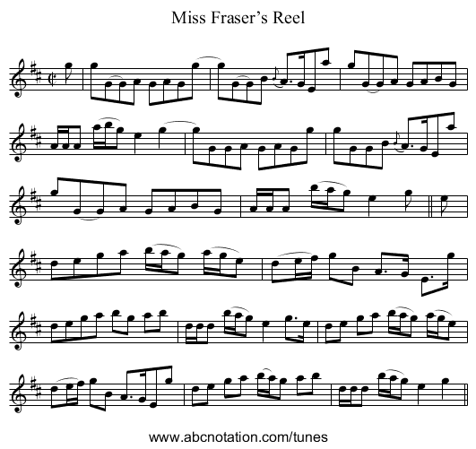 Miss Fraser’s Reel - staff notation